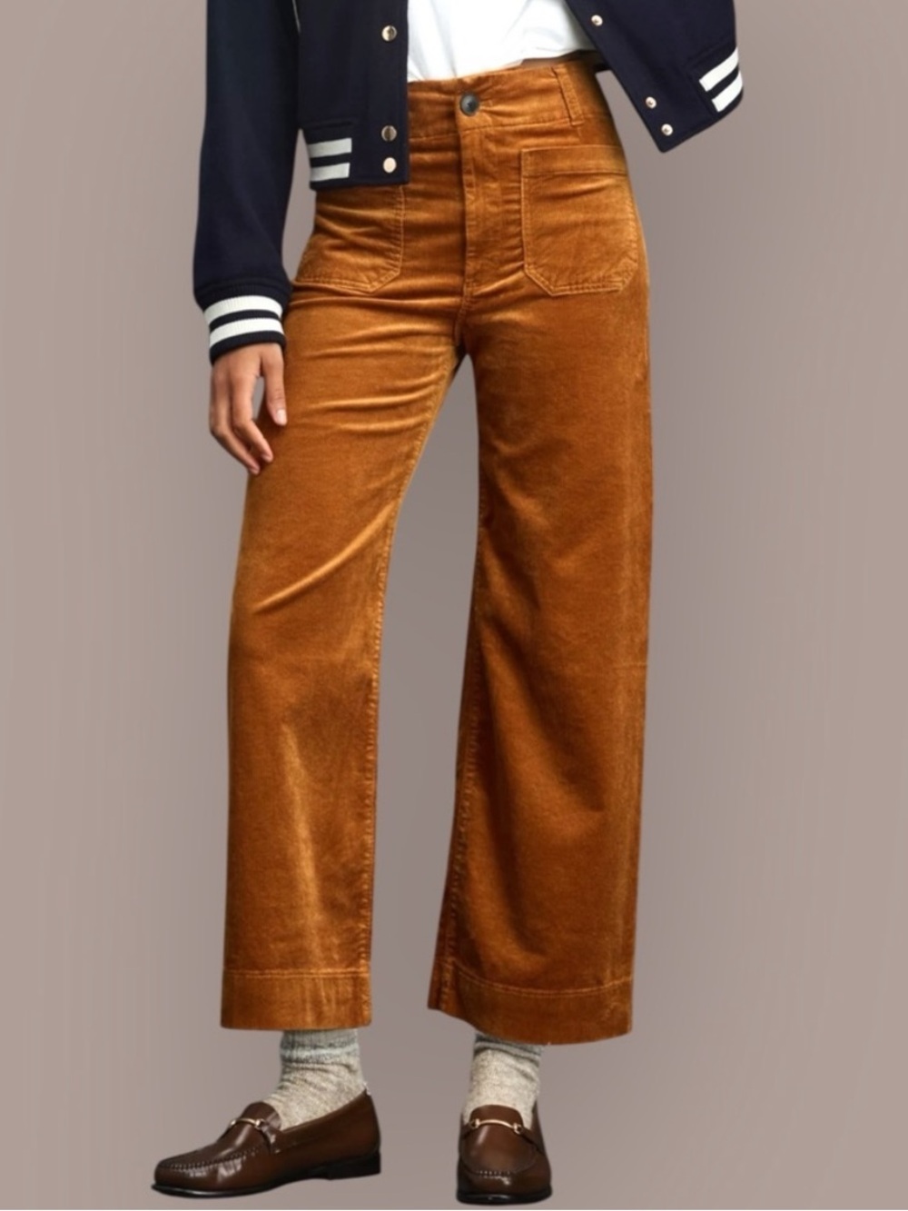 Anthropologie Maeve The Collette Wide Leg Crop Corduroy Pants Caramel— Size 27